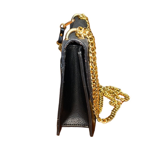 ALDO Black Gold Chain Flap Shoulder Bag Crossbody - Picture 10 of 16